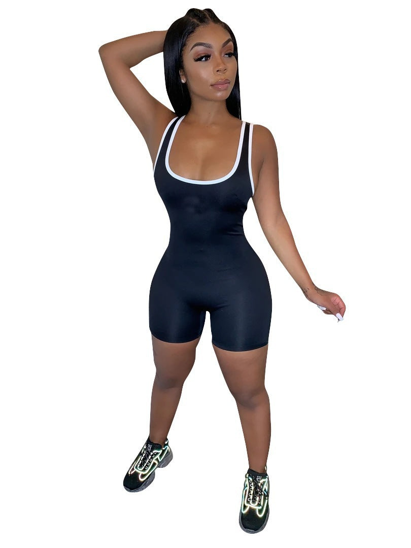 Women's Sexy Solid Color Casual Sports Vest Jumpsuit