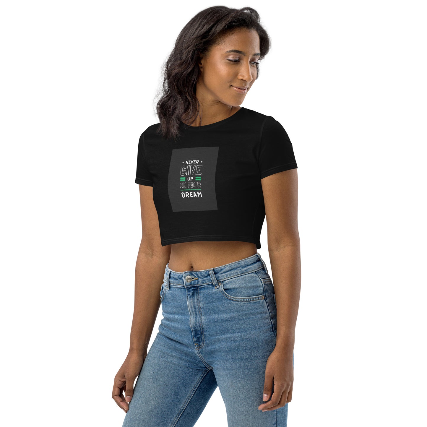 NEVER GIVE UP WOMEN'S Organic Crop Top